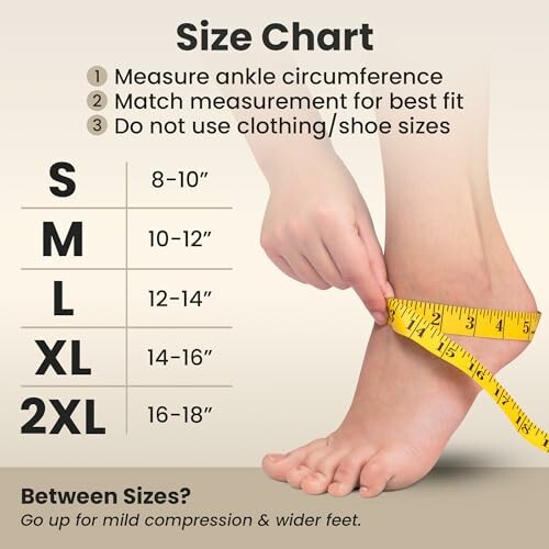 Ankle size chart with measurement instructions.