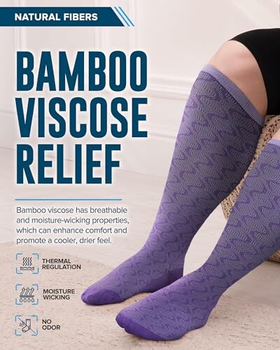 Purple socks showcasing bamboo viscose benefits for comfort and moisture-wicking.