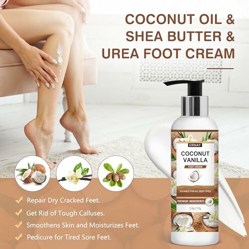 Coconut oil and shea butter foot cream advertisement.