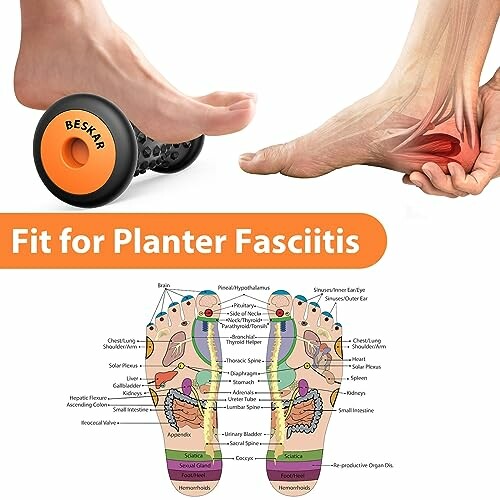 Foot massage tool and plantar fasciitis diagram.