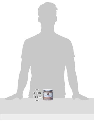 Foot soak jar with size comparison to person silhouette.