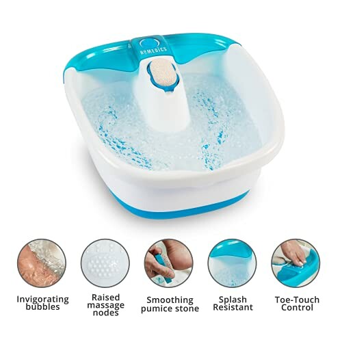 The Homedics Bubble Mate Foot Spa features a sleek and modern design that makes it a stylish addition to any bathroom or spa room.