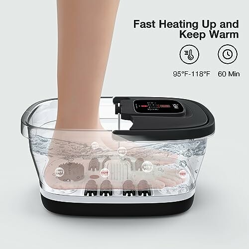 Foot in heated water massager with temperature and timer settings