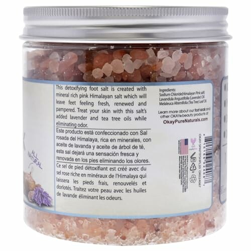 Jar of detoxifying foot salt with mineral-rich pink Himalayan salt.