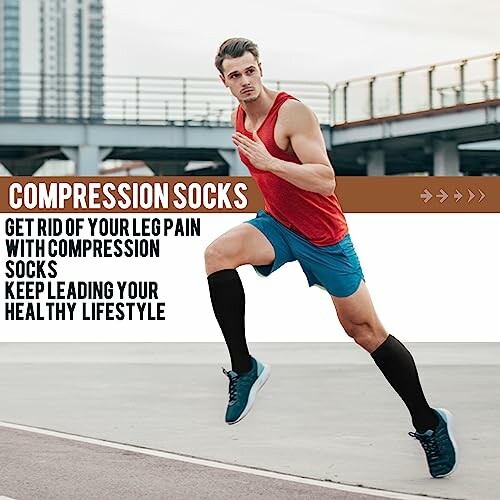 Man exercising wearing compression socks.