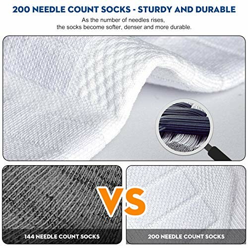 Comparison of 144 vs 200 needle count socks highlighting softness and density.