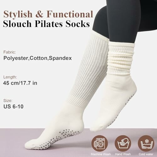Stylish and functional slouch pilates socks with grip soles.