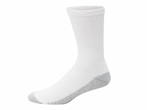 White crew sock with gray heel and toe